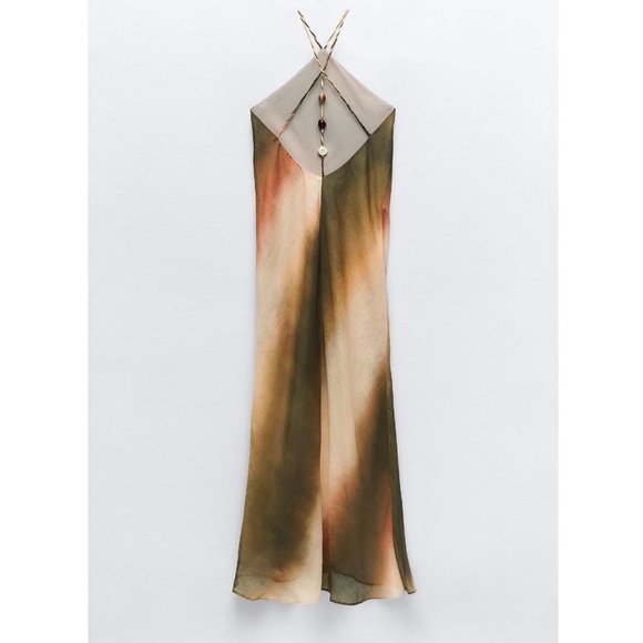 ZARA WOMEN BLOGGERS FAVORITE HALTER OPEN BACK THIN STRAPS TIE DIE DRESS - Picture 2 of 7